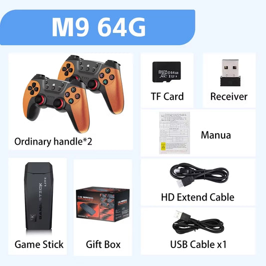 M9 Video Game Console 2.4G Double Wireless Controller Game Stick 4K 30000 Games 64GB Retro Games for PS1/GBA Christmas Gift M8